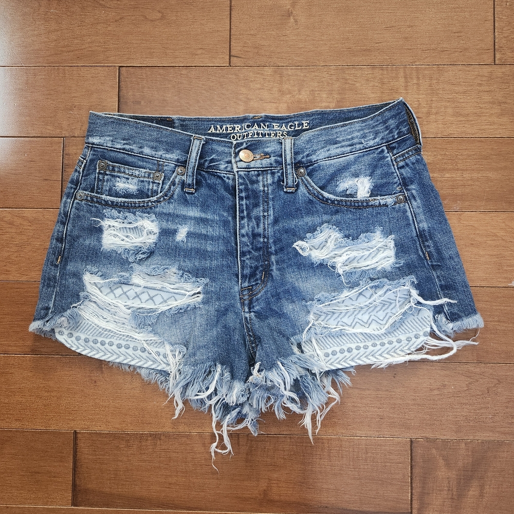 American Eagle Outfitters Women's Distressed Blue Denim Shorts